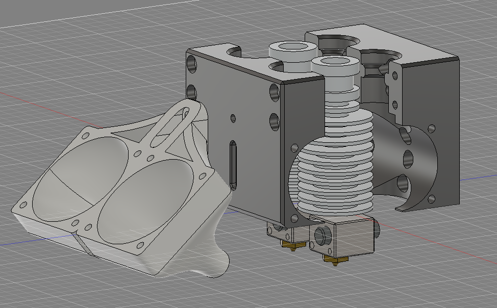 E3Dv5 Dual Hotend (bowden) Mount & Fan