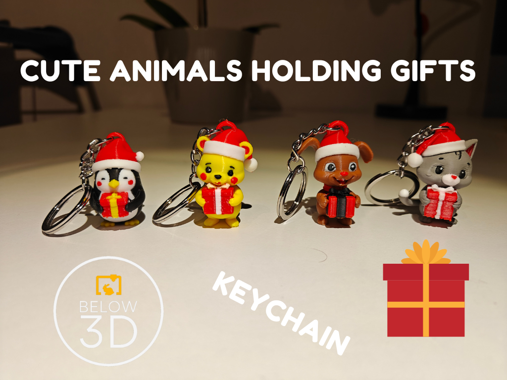 Cute animals holding gifts keychains