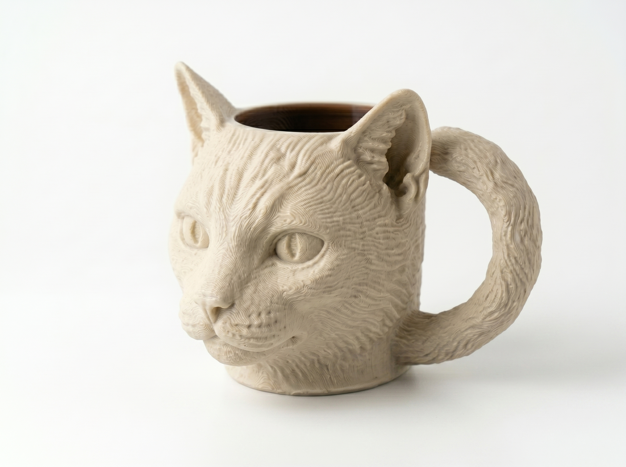 Cat Head Mug with Tail Handle - Realistic 3D Printable
