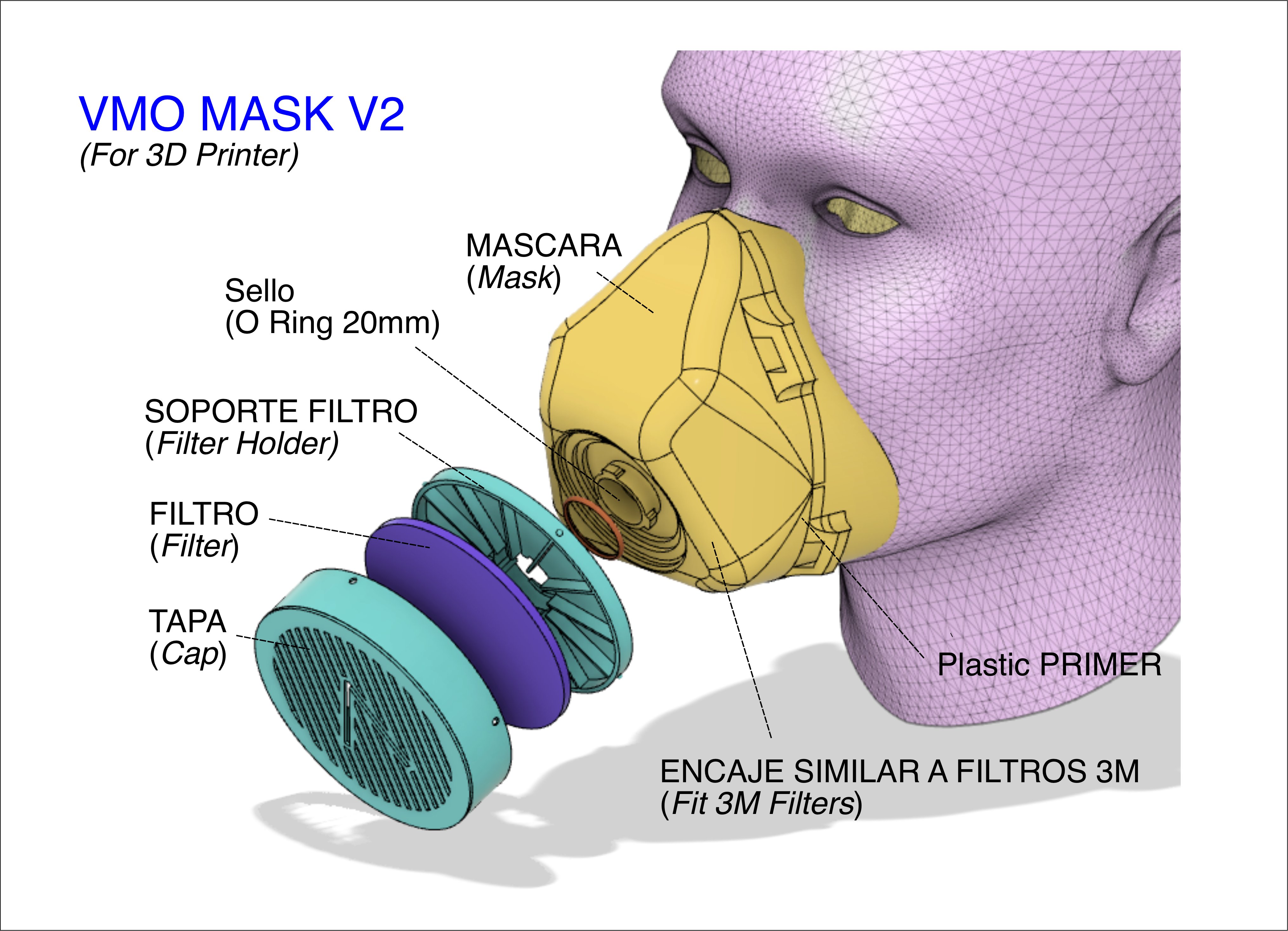 VMO MASK V2 - 3D-PRINTED PROTECTIVE  - Coronavirus  COVID-19