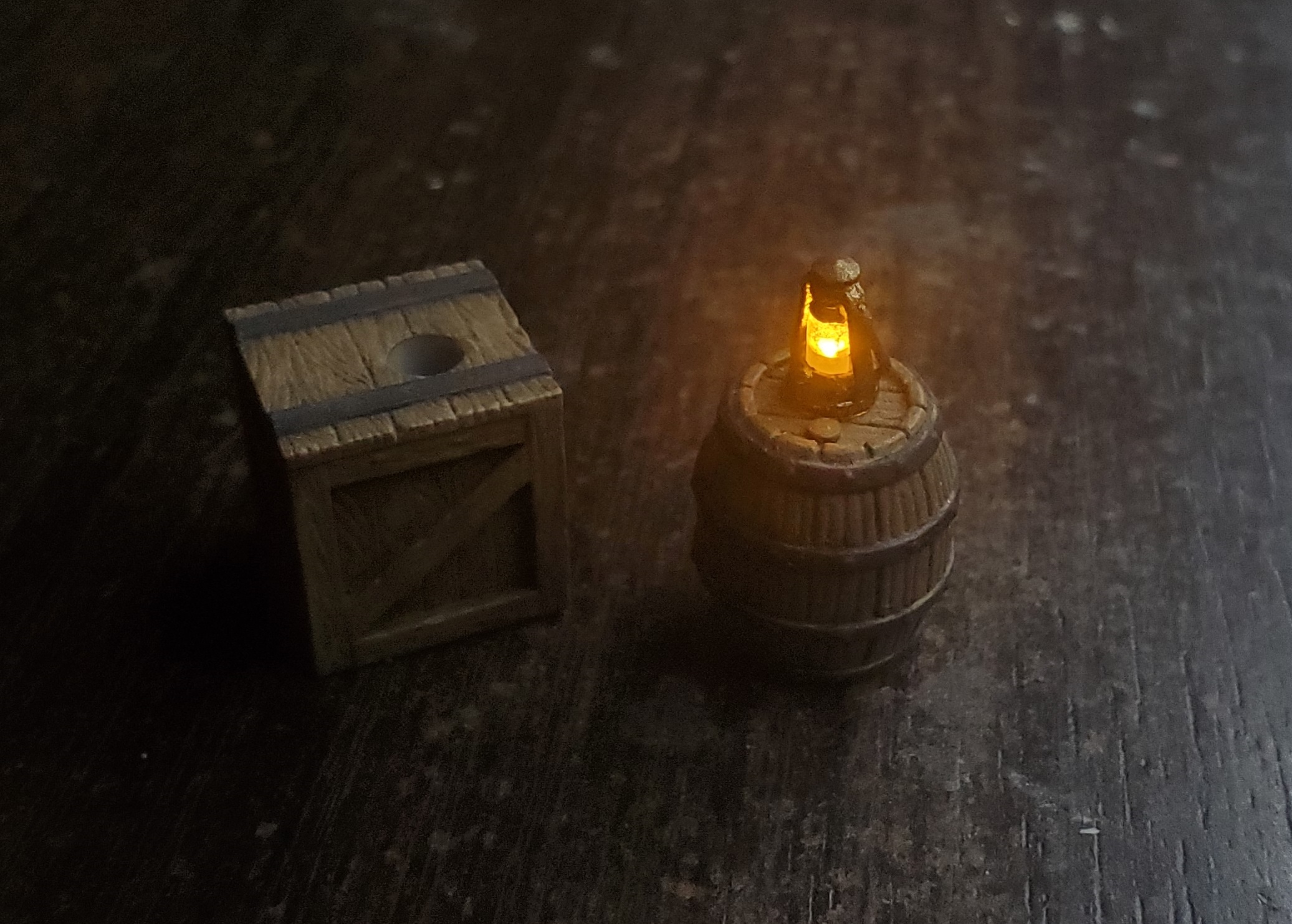 Mini Flicker LED Lantern on Barrel, Crate, etc