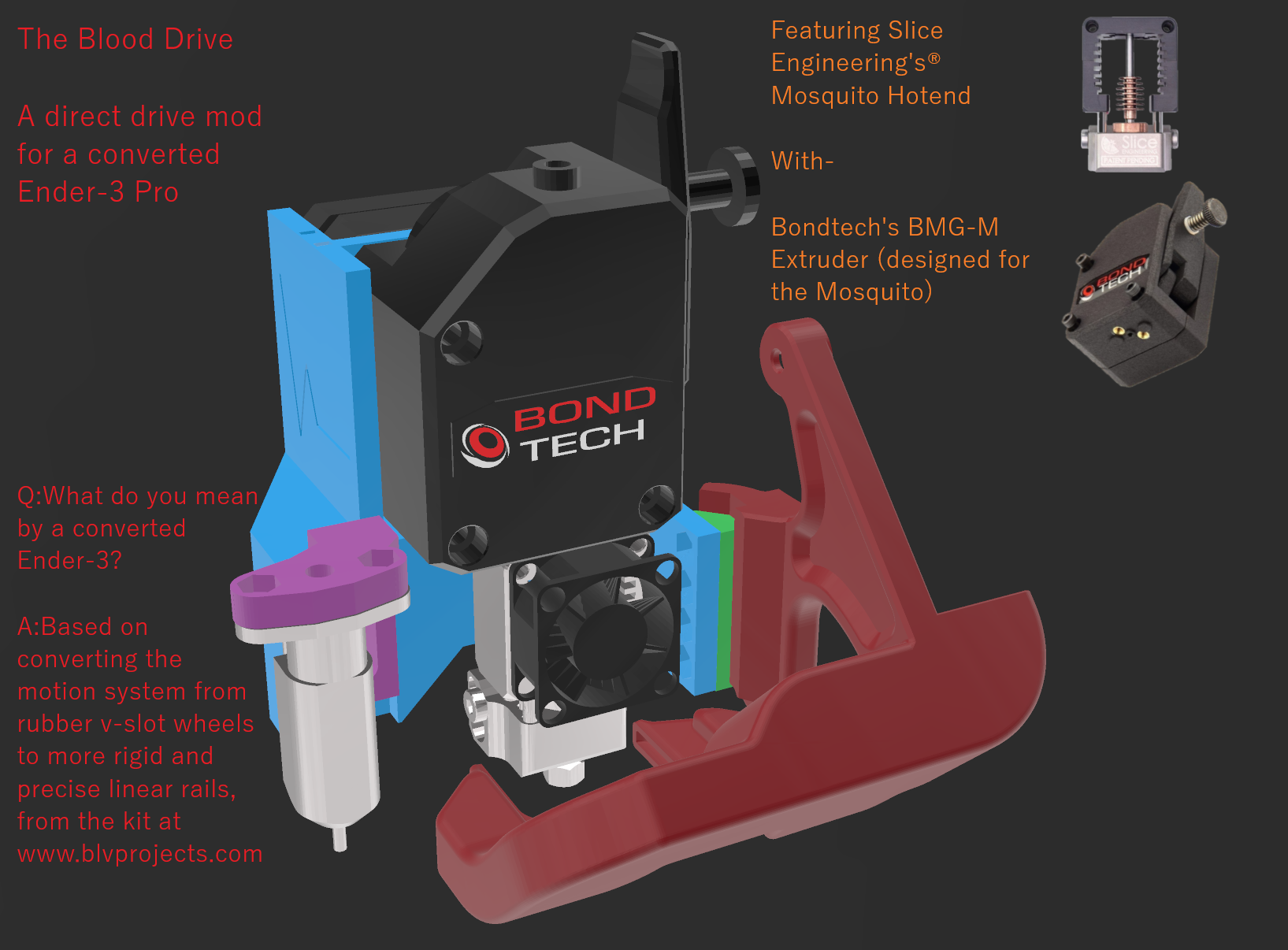 Blood Drive - BLVProjects Ender 3 Conversion Mod - Direct Drive - For Mosquito Hotend w/ BMG-M Extruder