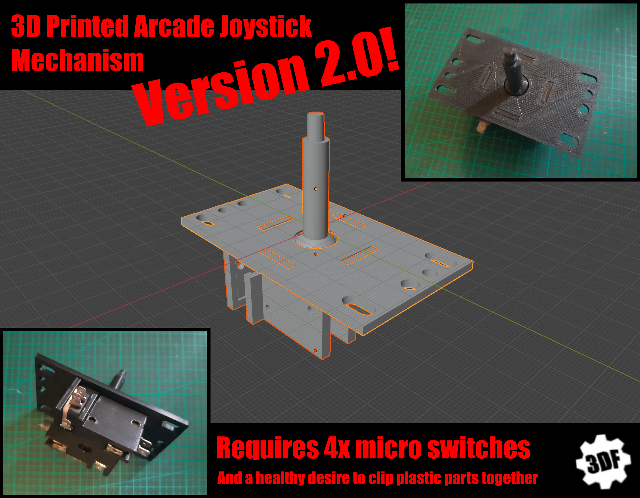 Arcade Joystick Mechanism V2.0 - STL Version!
