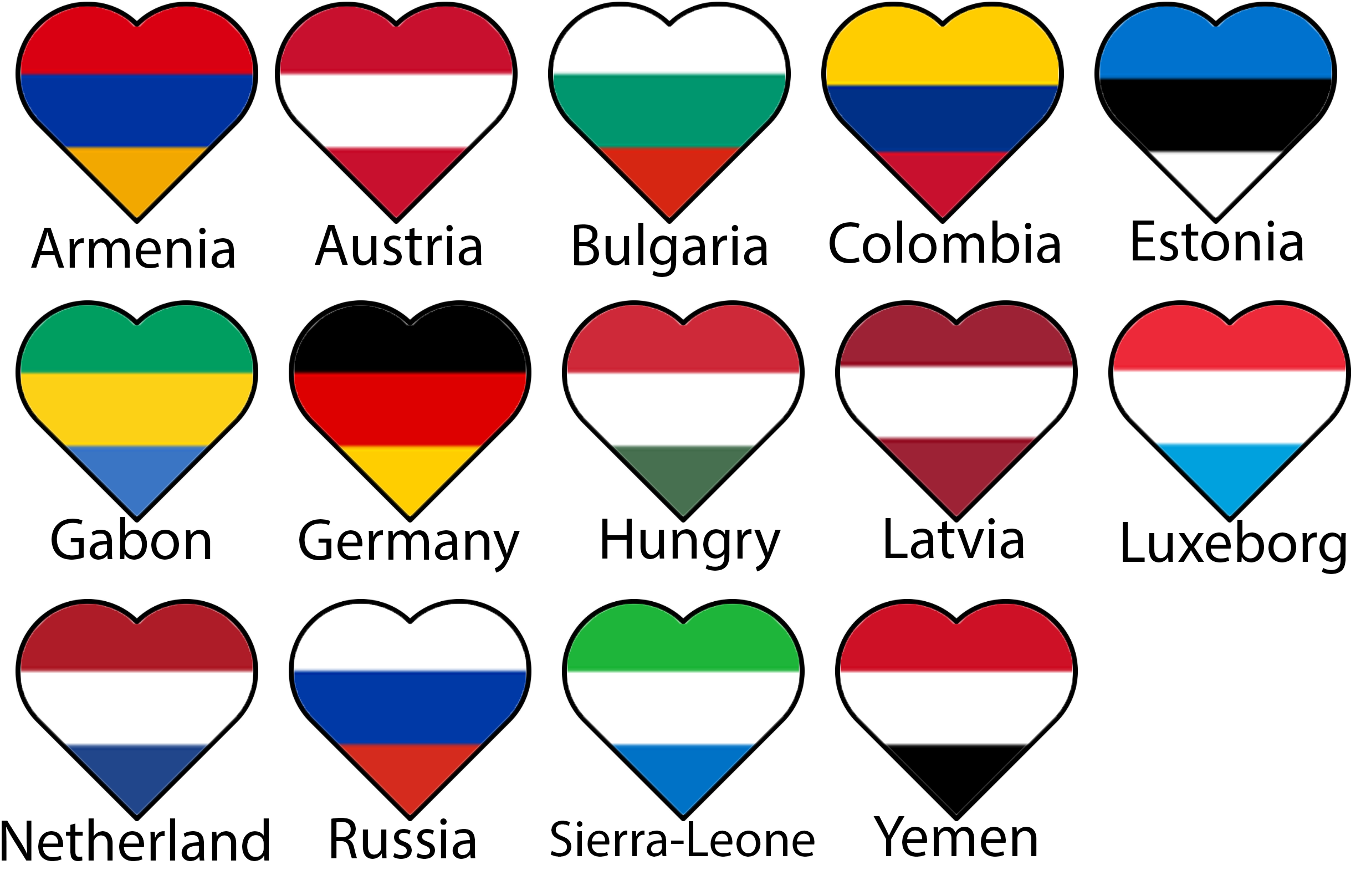 Heart shapped flag, 3 horizontal stripes