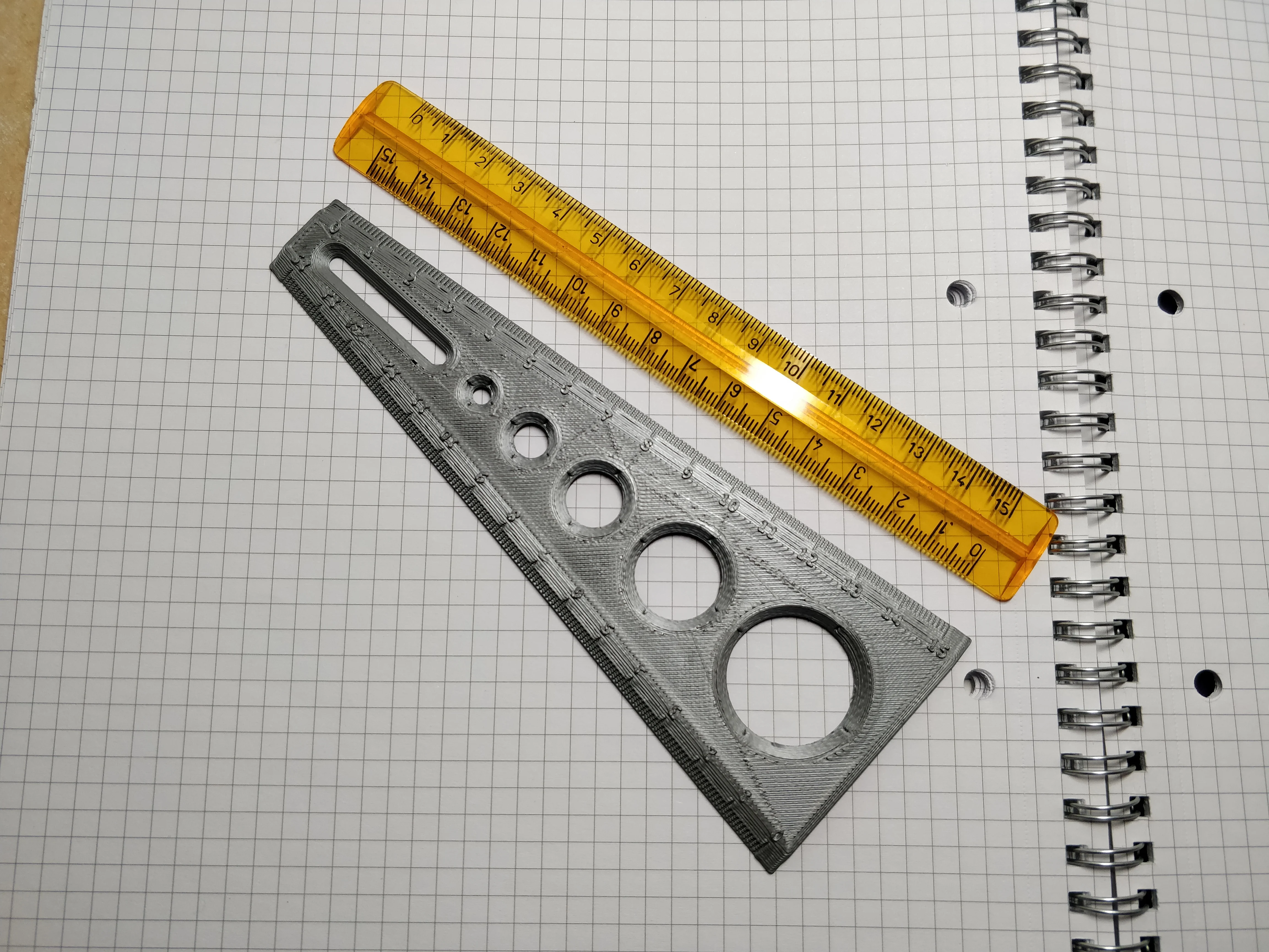 Ruler with circles and logarithmic scale