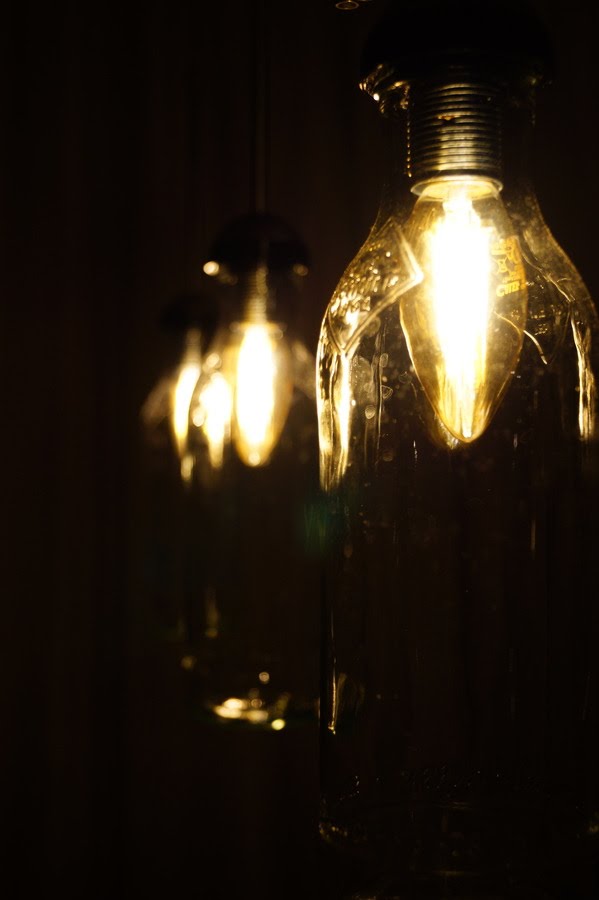 Glass bottle hanging lamp