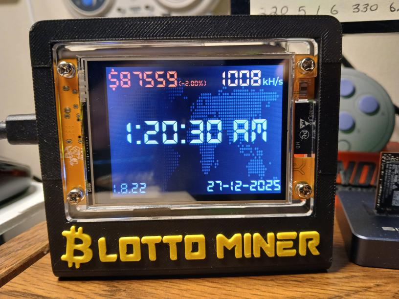 NMMiner NerdMiner V2 Lottery Miner ESP32 "Cheap Yellow Display" Stand