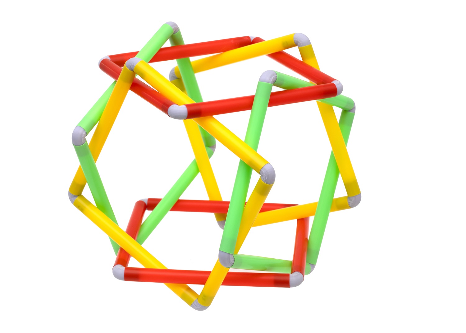 6 Squares Geometric Model v2. A straw craft project with 3D printed connectors.