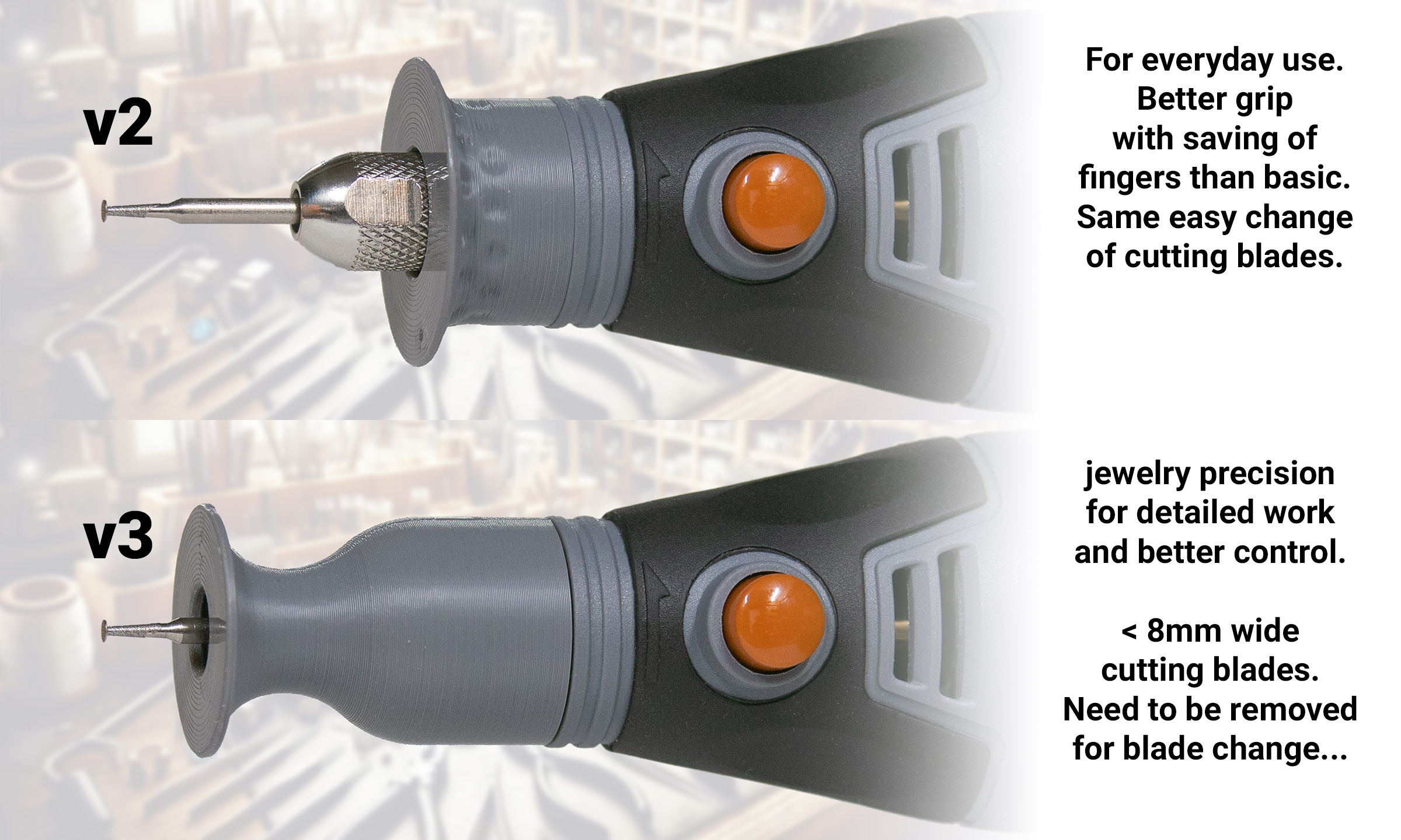 Dremel or Cordless Grinder grip extender. Finger saver. Grip for jewelry.