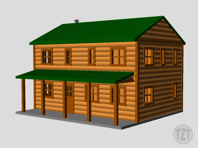 Log Cabin, House, Structure, Home (N, HO, O scale model railroad layout)