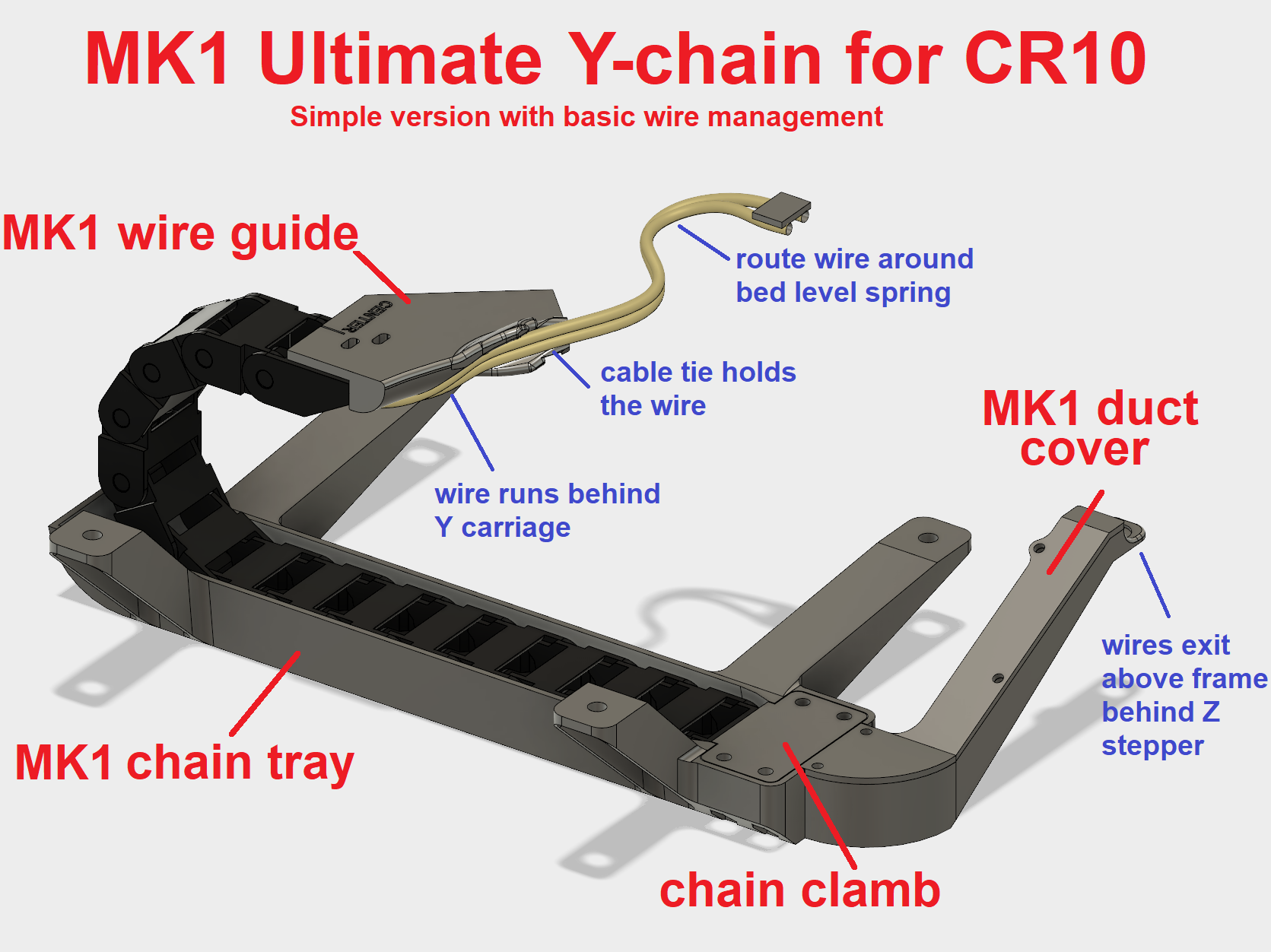 CR-10 Ultimate Y-chain MK1: Y-axis drag chain for bottom mounting