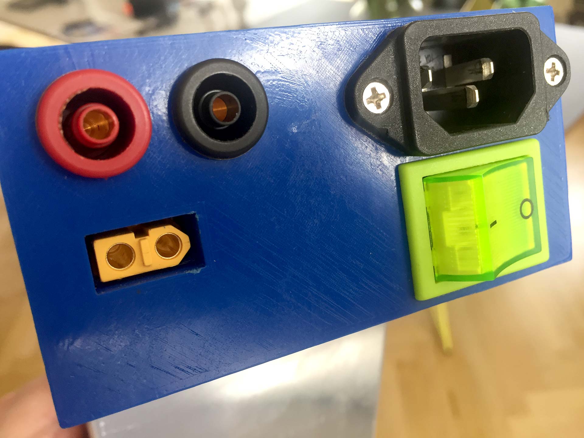 power supply cover - 240V plug, switch, XT60, banana plugs