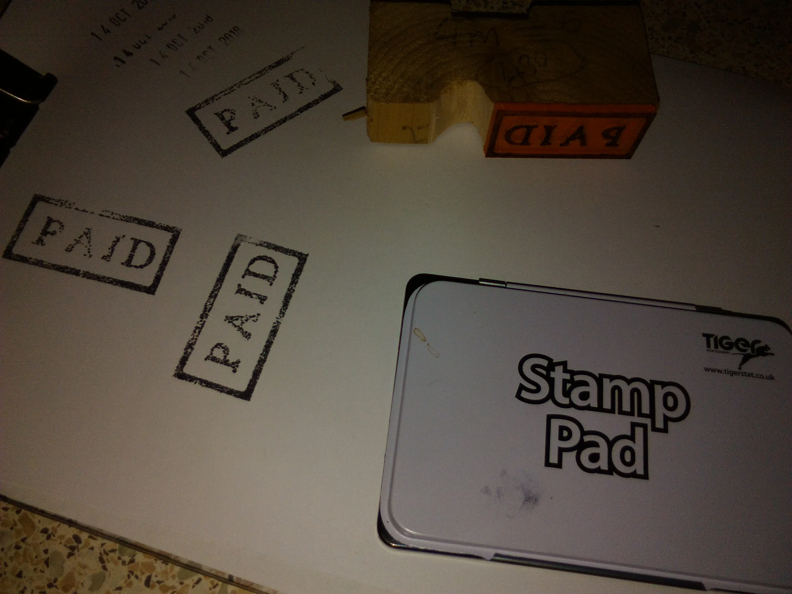 ink stamps office related : paid, reject, passed etc.