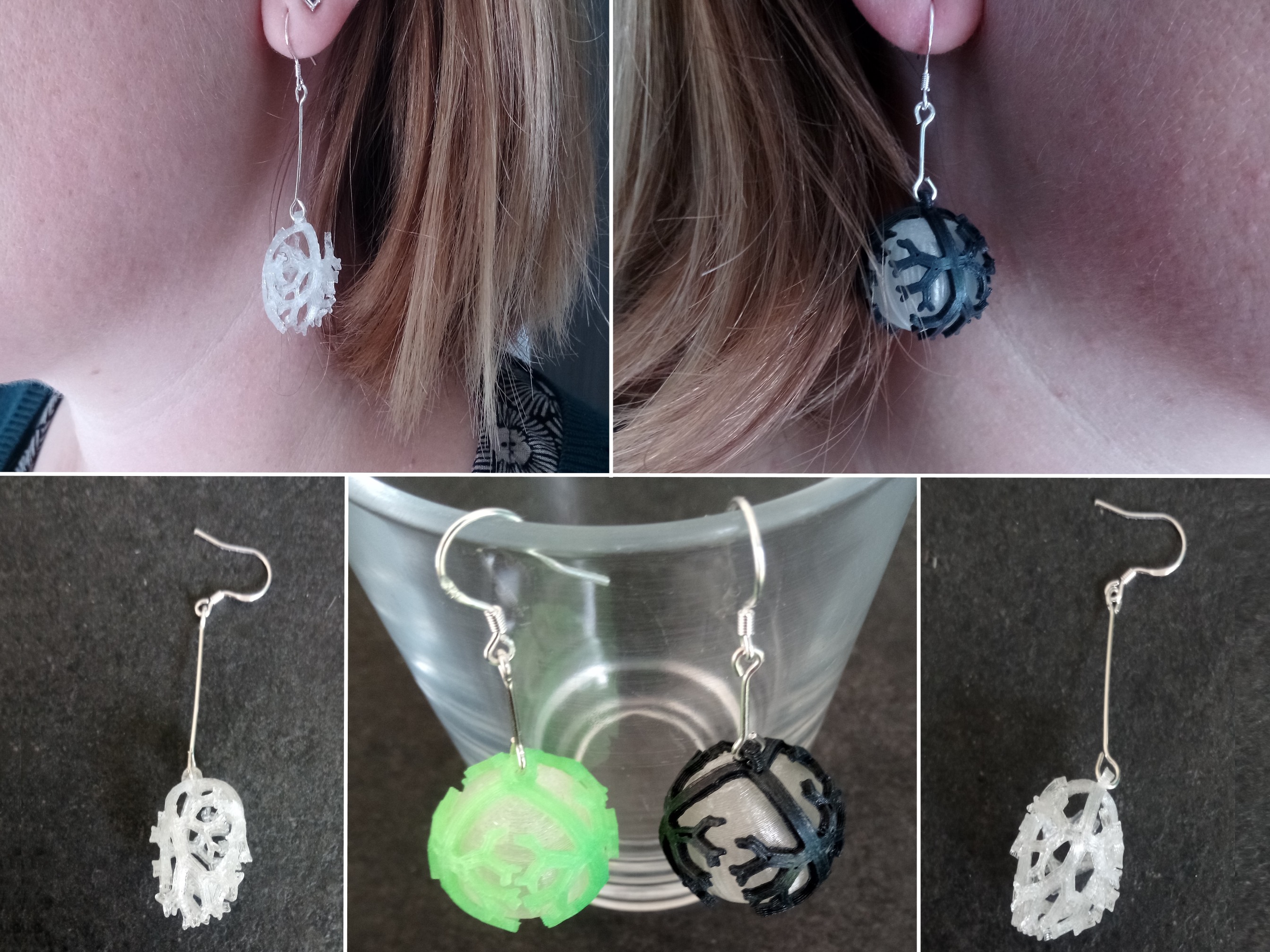 earrings sphere organic / vegetal / coral . 2 parts .  2 colors (or one for the coral ) single extruder . 3D print