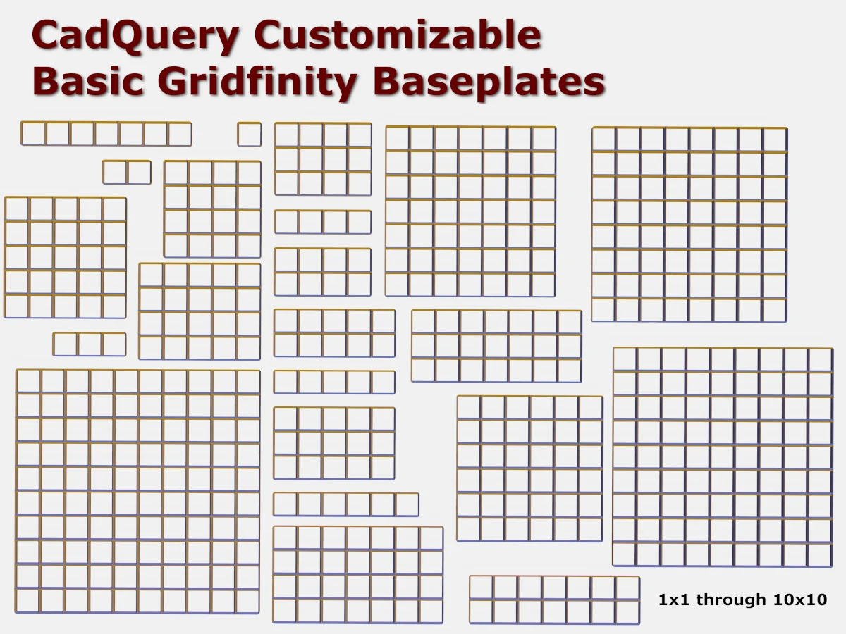 Basic Gridfinity Baseplates (CadQuery Customizable)