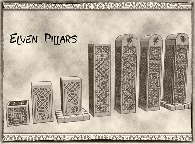 Elven Pillars (x10) for Dungeons & Dragons or Warhammer 40k tabletop Miniatures