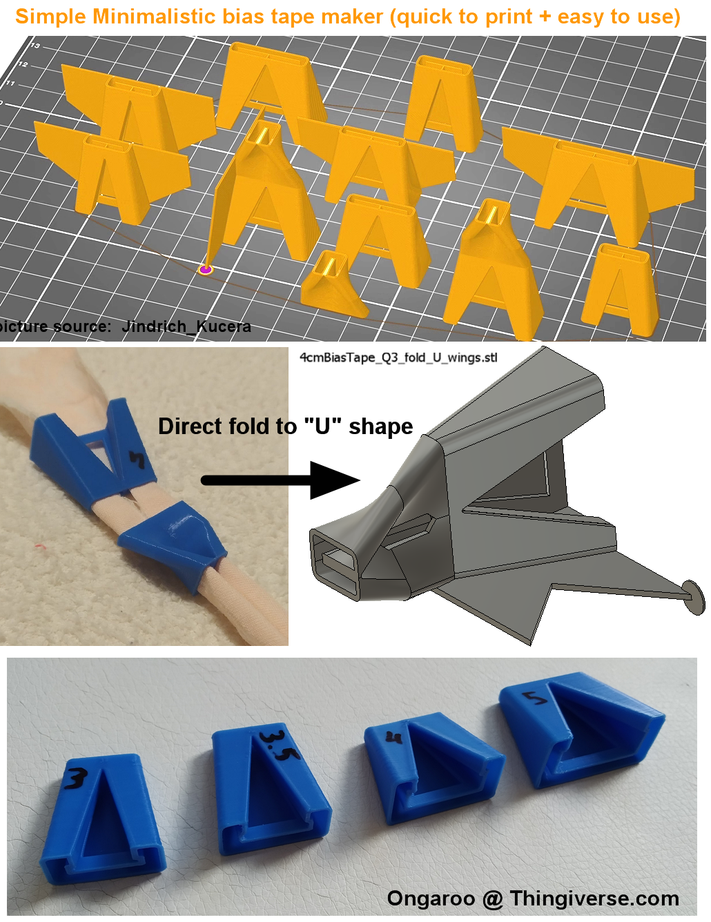 Simple Bias Tape Maker tool, zakladac pasku - 3cm / 3.5cm / 4cm (1,5 in) / 5cm