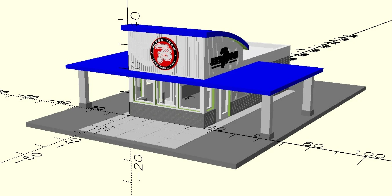 n scale - vintage and forgotten - fast food restaurant - 7Brew coffee