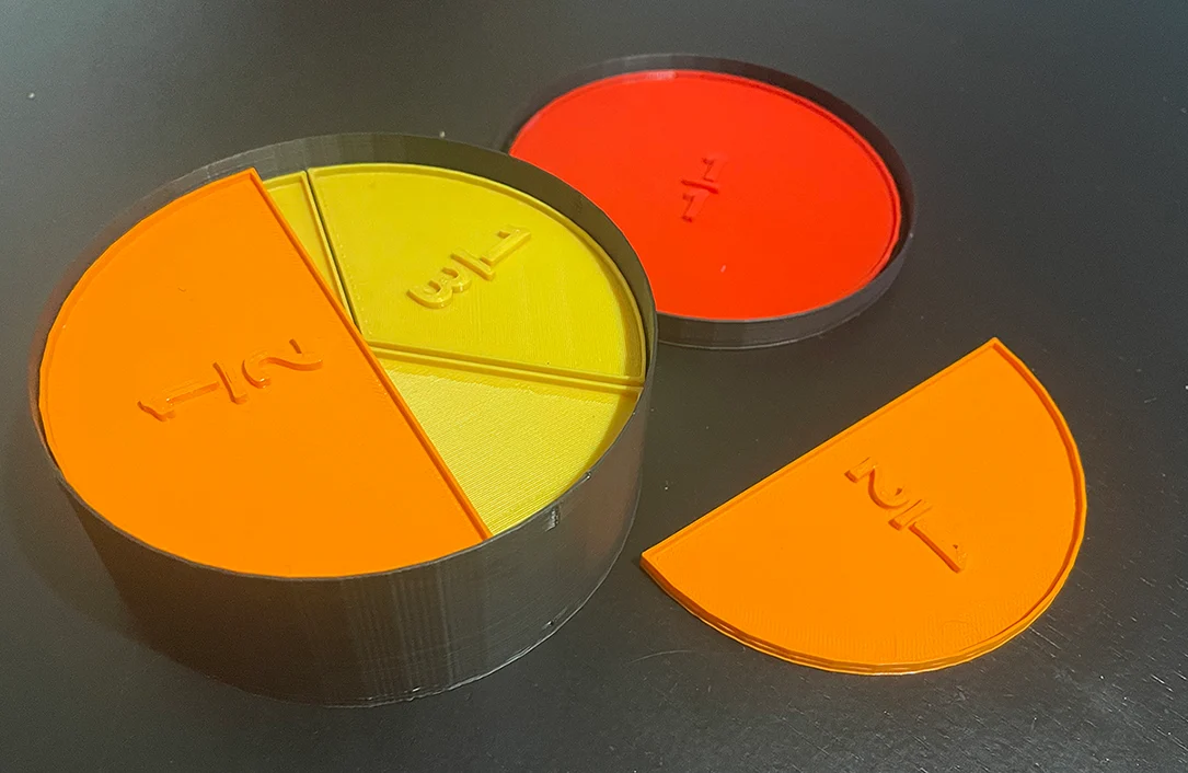 Fractions - maths - discs/slices in box with lid