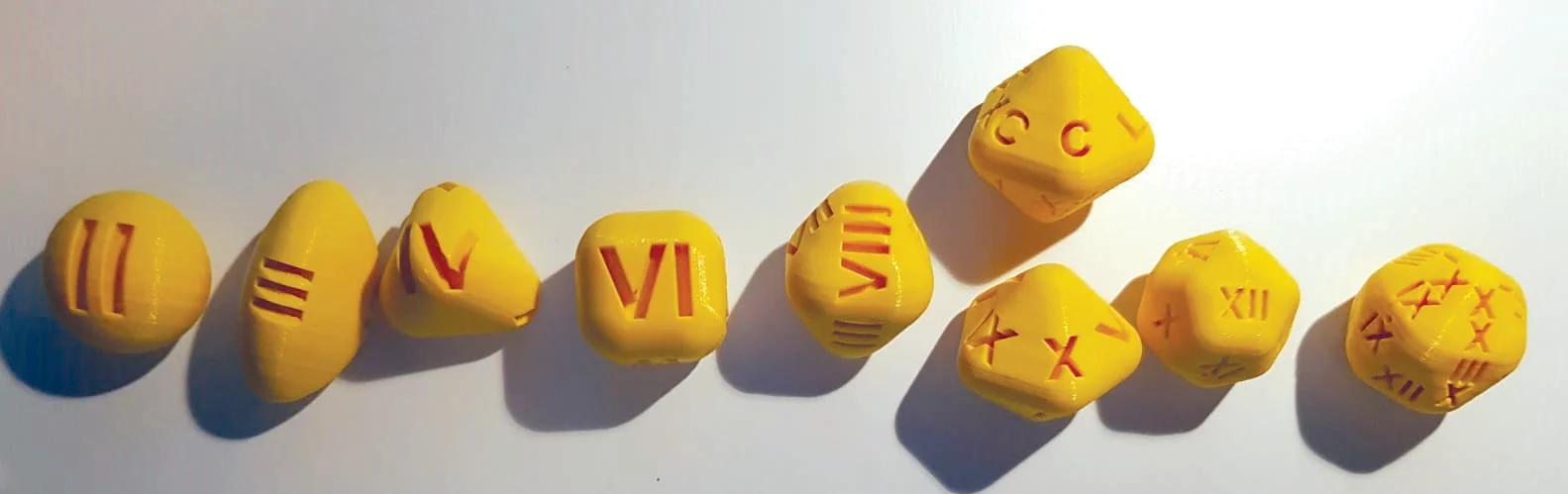 Roman Dice Set D2, D3, D4, D6, D8, D10, D12, D20, D100