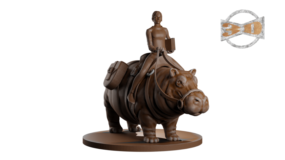 Disgruntled Female Dungeon Master riding a Hippopotamus