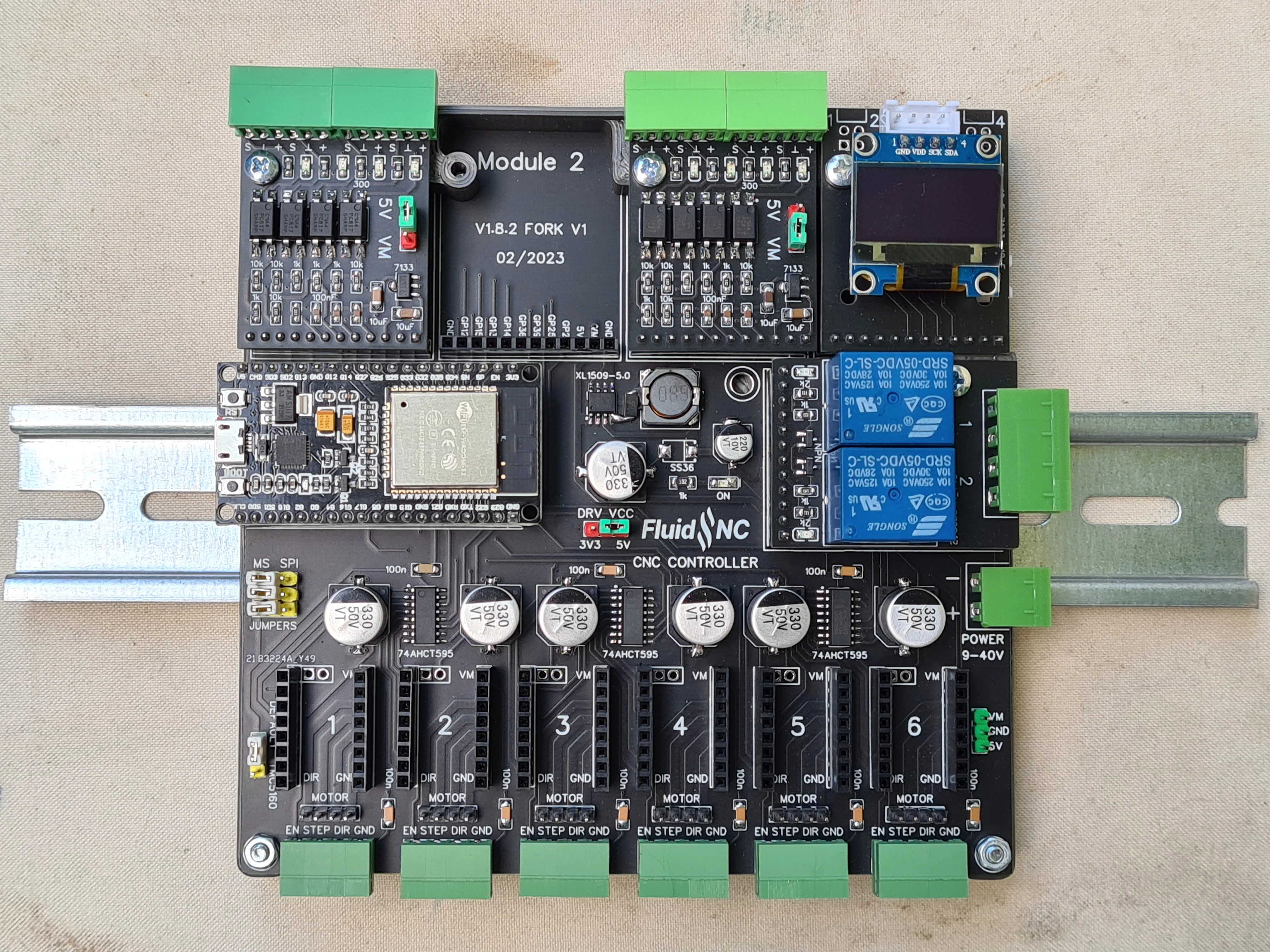 6 Pack FluidNC CNC Controller DIN Rail Mount
