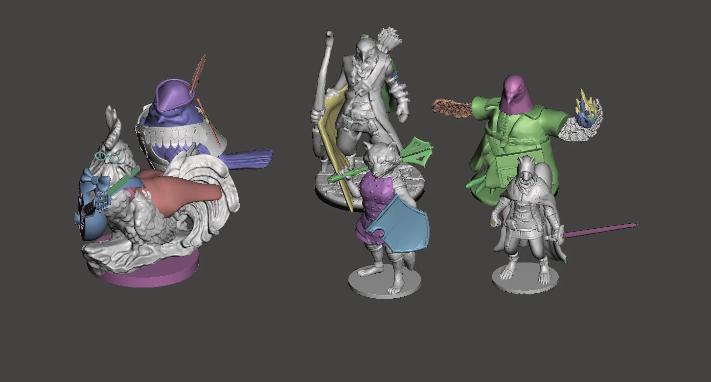 Humblewood character pack: Gallus (Rooster) Bard, Luma (Dove) Sorceror, Raptor (Hawk) Archer, Mapach (Raccoon) Cleric, Jerbeen (Squirrel) Rogue, Luma (Songbird) Rogue