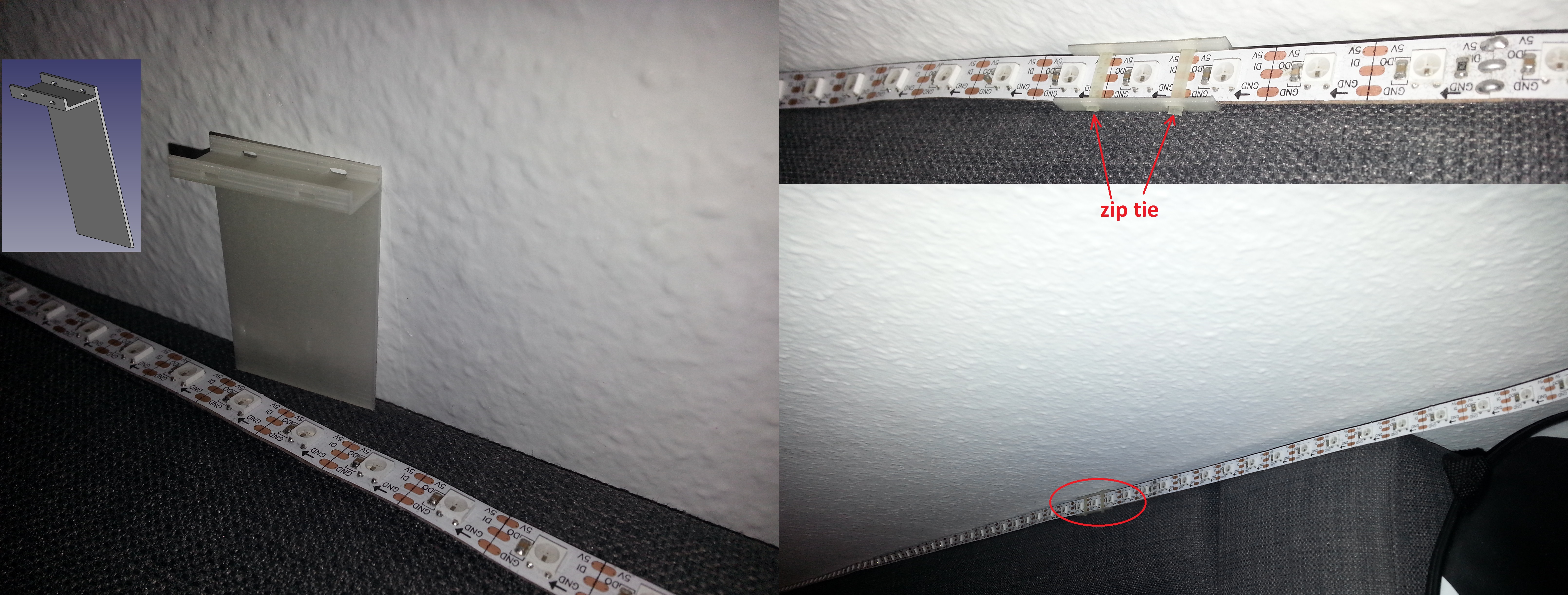 Couch LED strip holder