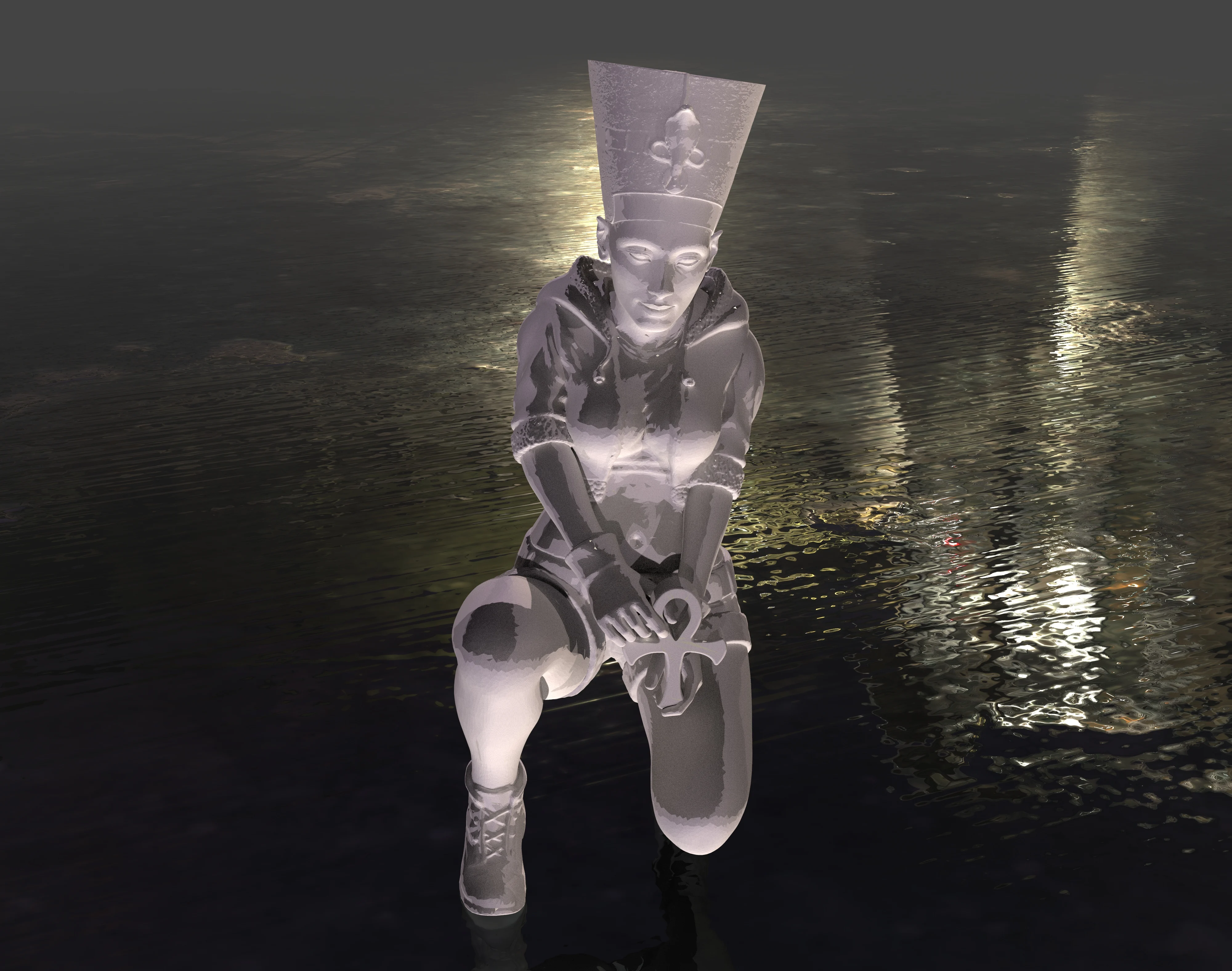 Modern Nefertiti, sitting full body