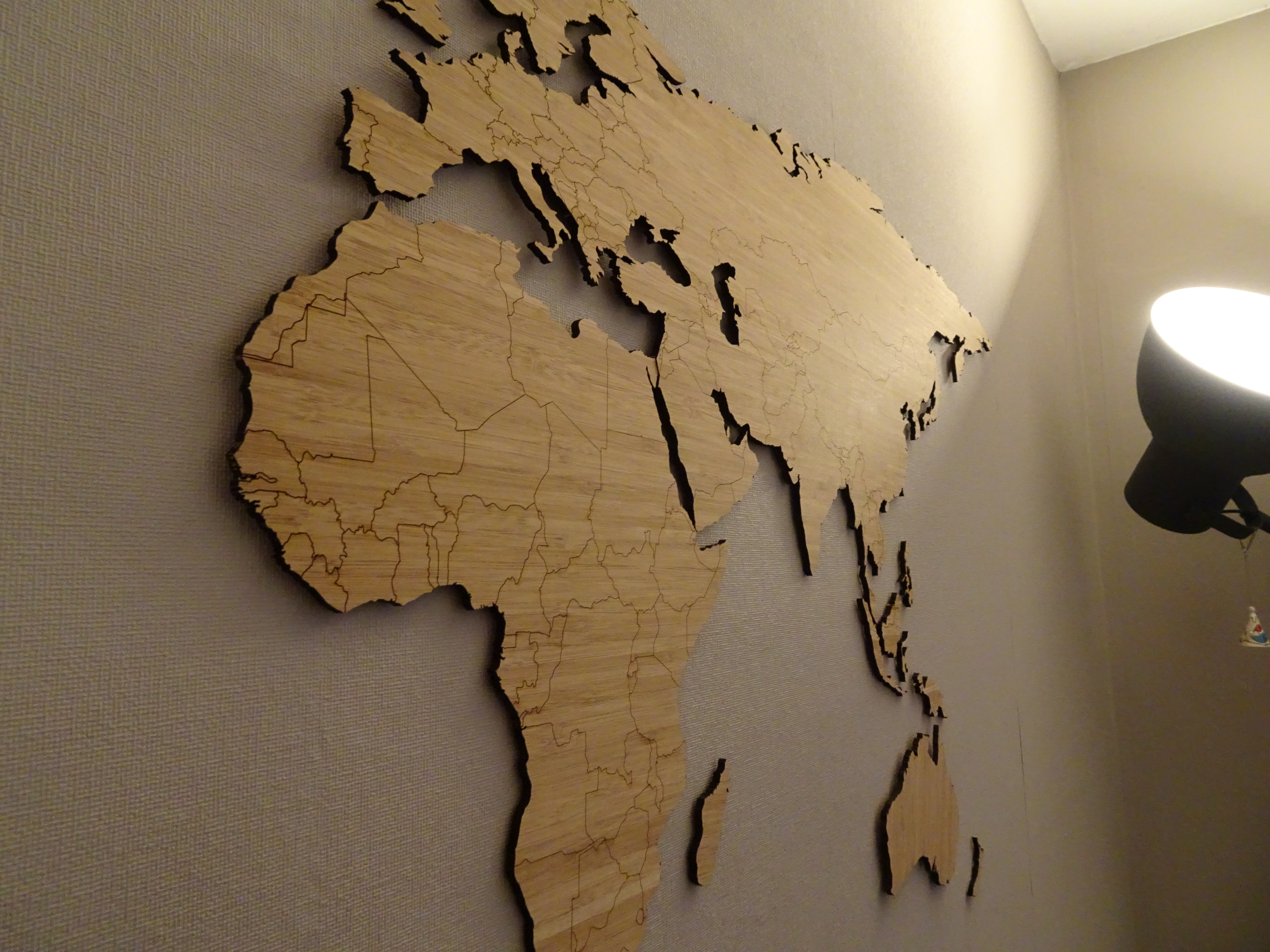 World map bamboo lasercut simplified worldmap