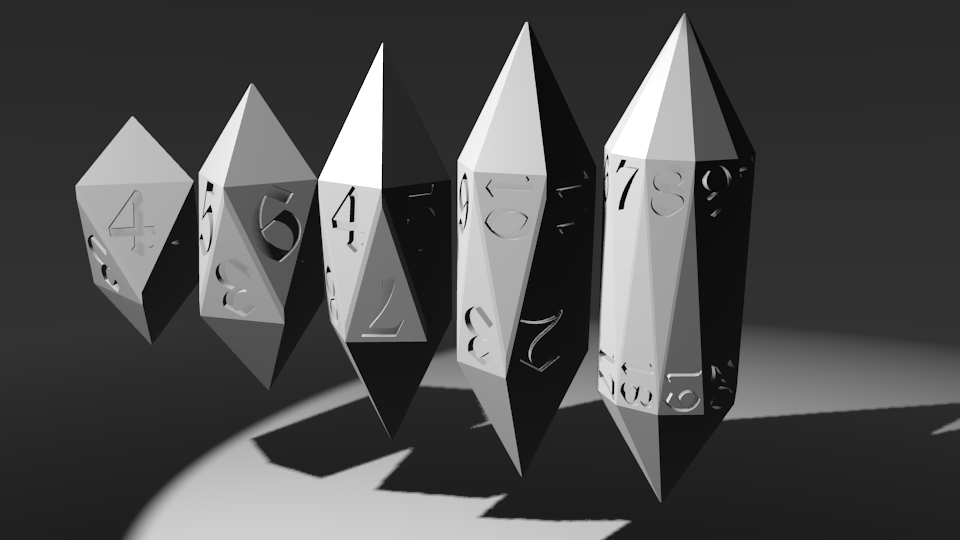 Crystal dice D6, D8, D10, D12 & D20