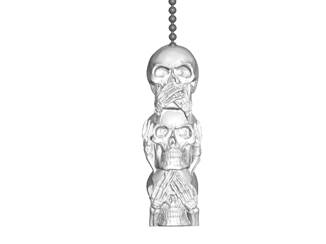 3 Wise Skulls Pull Ball Chain or Keychain Knob | Handle | Fob | Finials