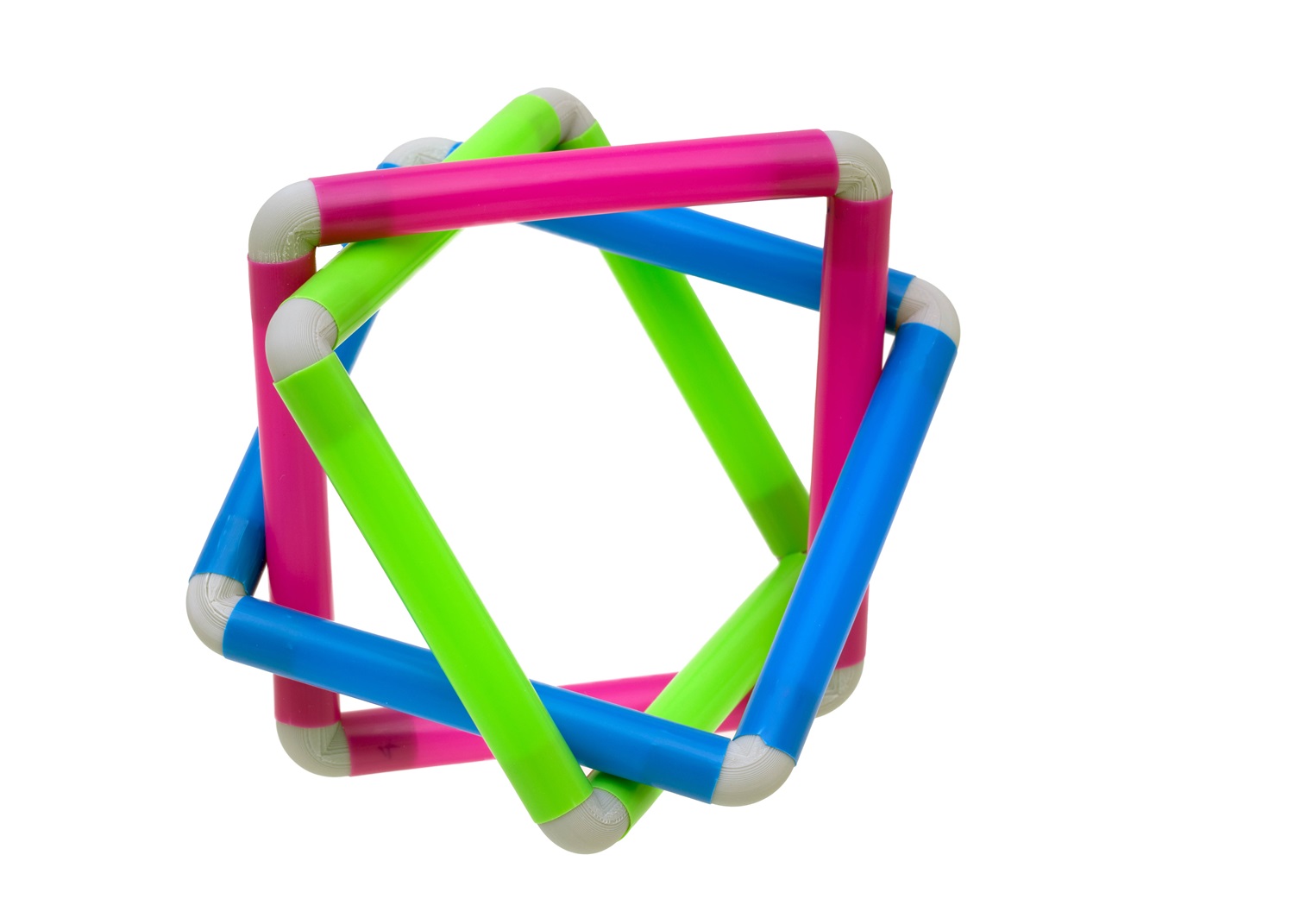 3 Squares Geometric Model. A straw craft project with 3D printed connectors.