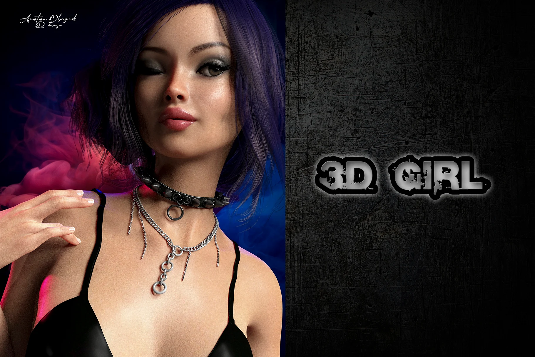 3D girl character and illustration