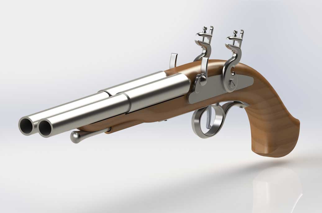 Horizontal Dual Barrel Flintlock Pistols