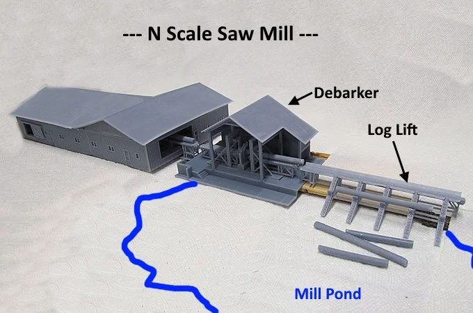 N Scale Sawmill Mill Pond Lift & Debarker Building....
