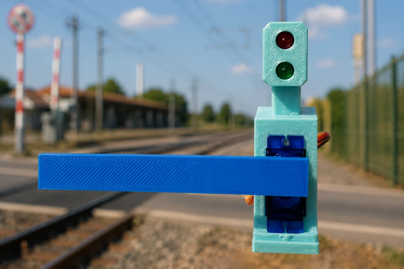 Cancela de passagem de nível com semáforo; Level crossing gate with traffic light