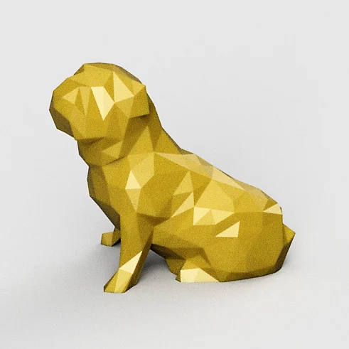 Sitting English Bulldog - Low Poly - Low Polygon Model
