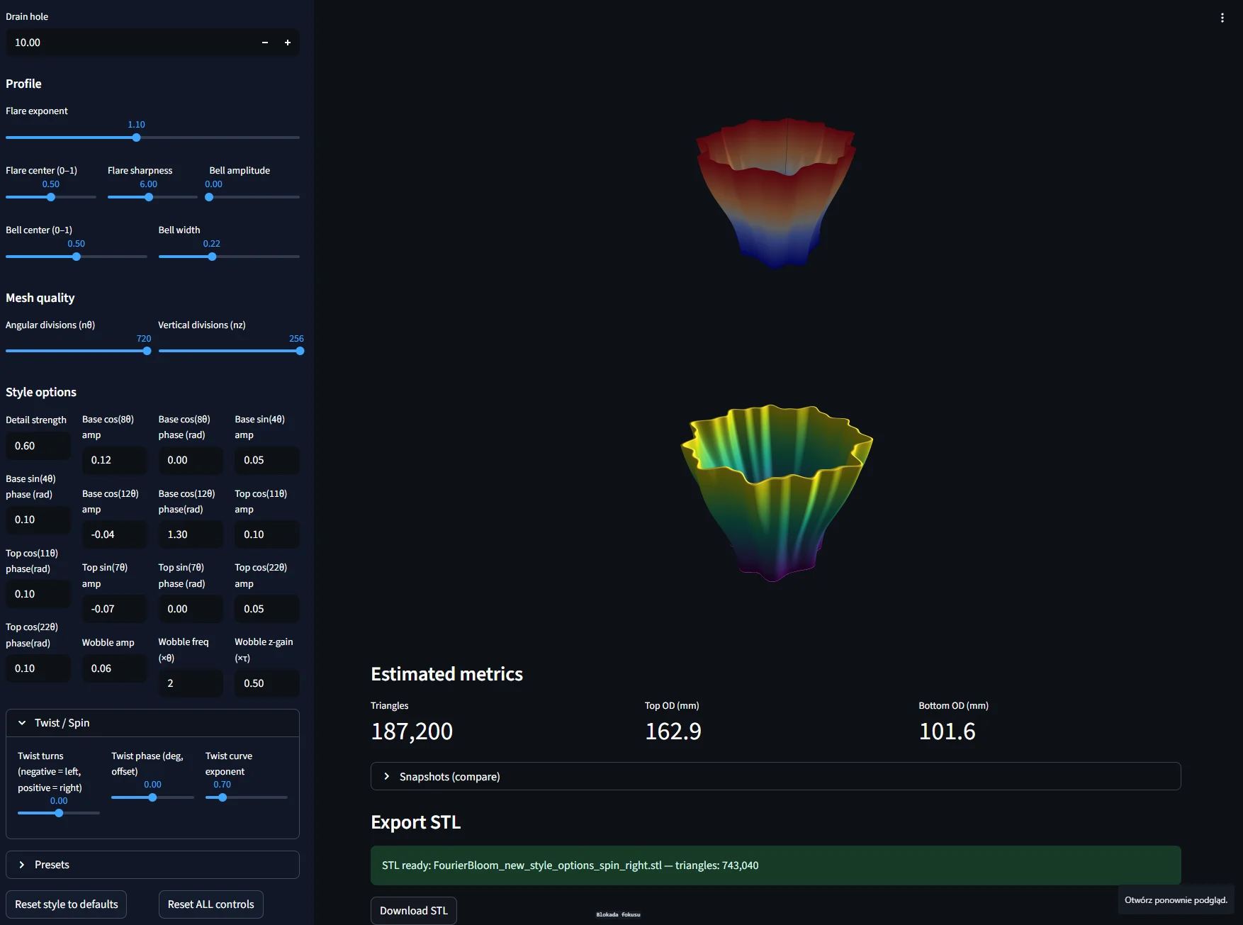 PotFoundry - Parametric Flower Pots Generator v2.1