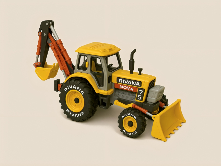 Yellow Soviet Era Tractor With Backhoe