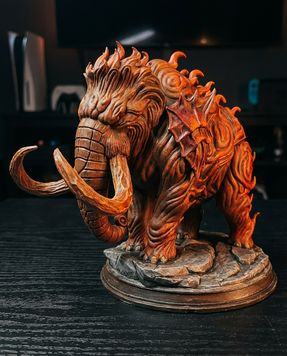 Magma Mammoth Behemoth | Fantasy Elemental Creature | Prehistoric Beast Statue