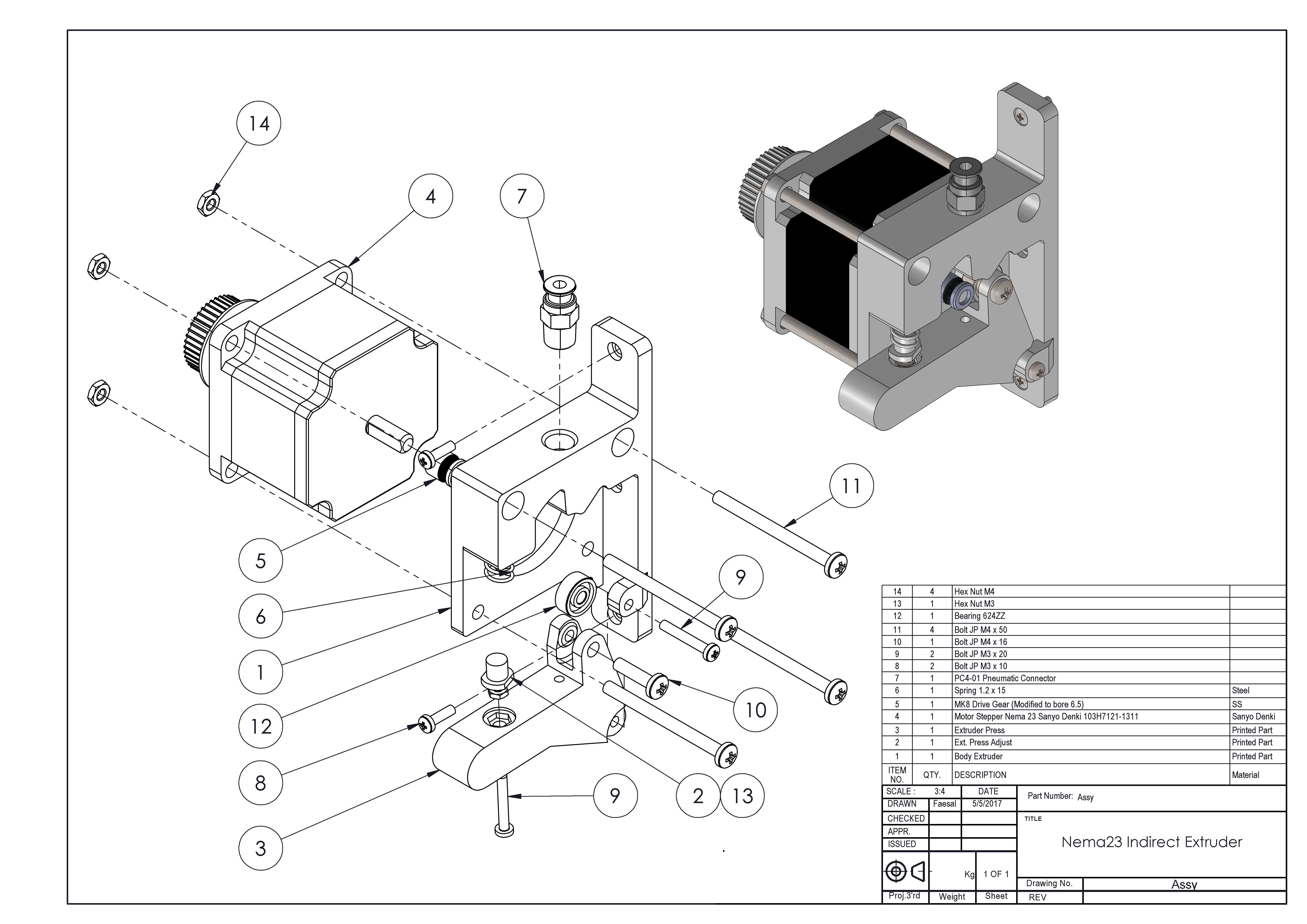 Extruder Nema23 MK8