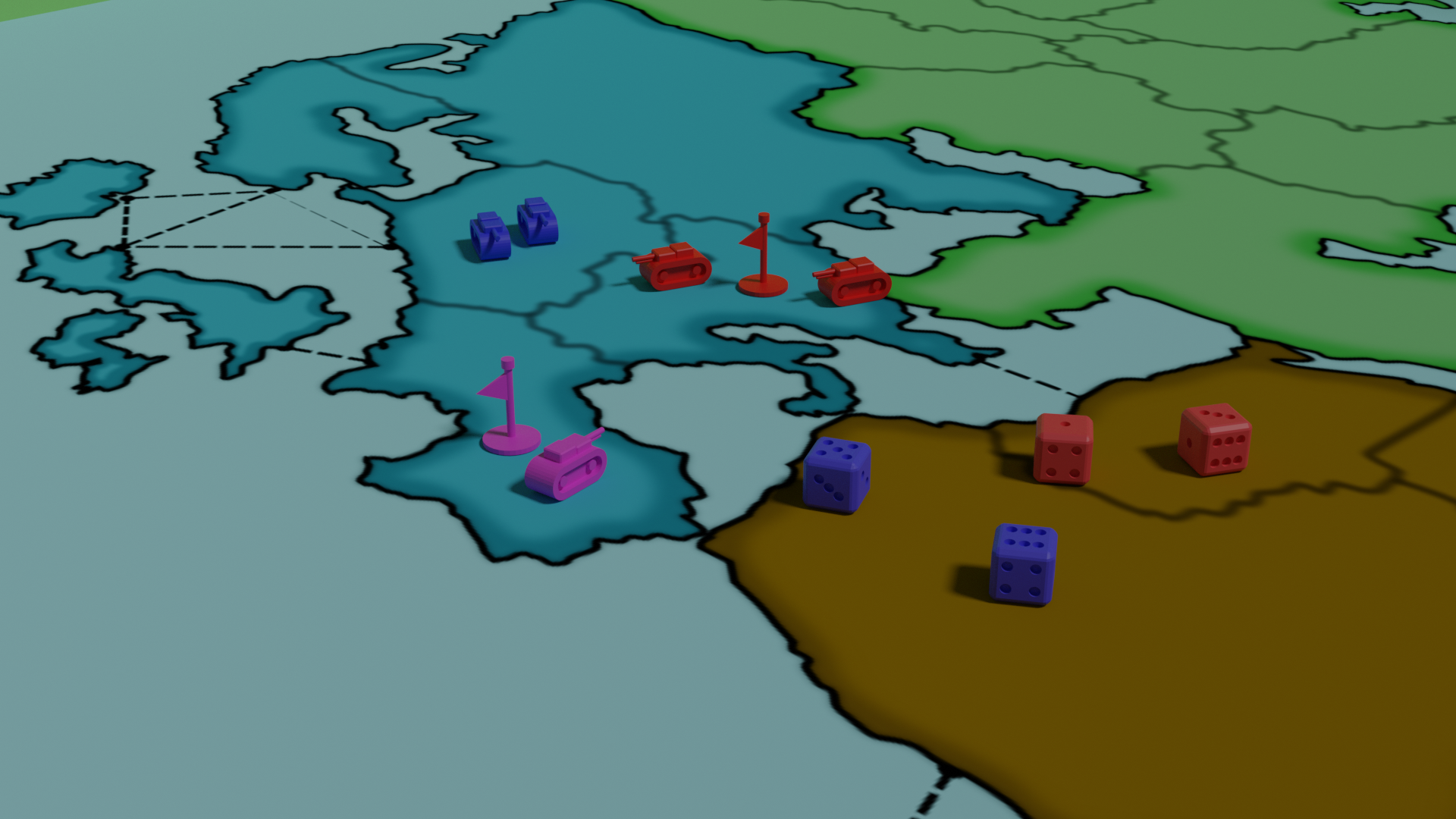 Risiko - tank flag and dice