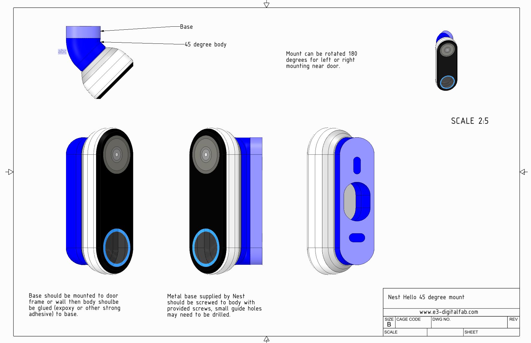 Nest Hello 45 degree mount and 1/4 inch spacer plate
