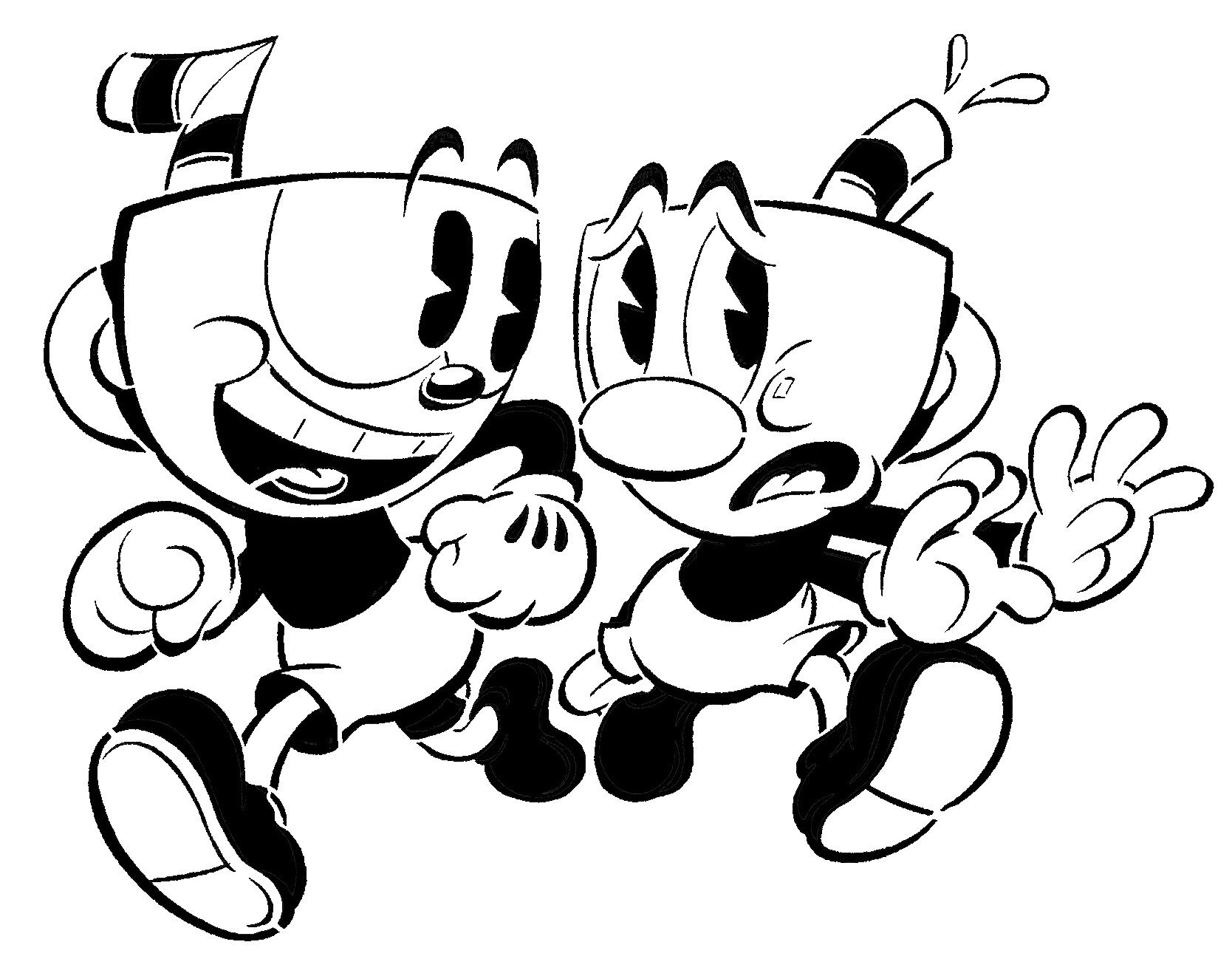 Cuphead and Mugman stencil 2