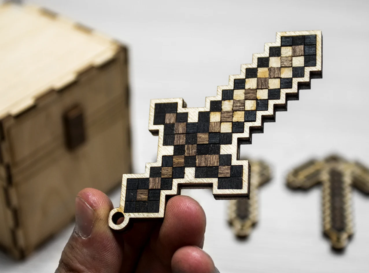 Minecraft keychain plywood laser cut