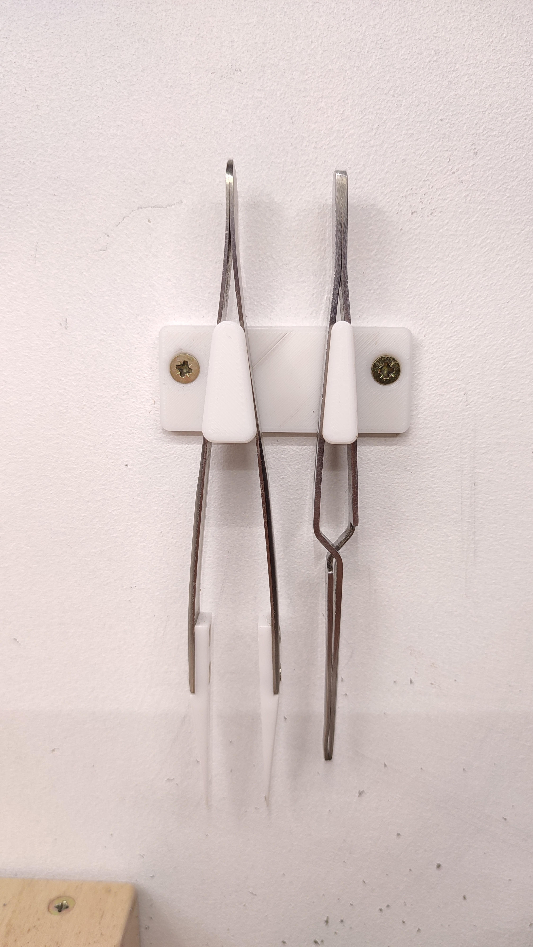 Electronics tweezer holder for tool wall (2 tweezers)