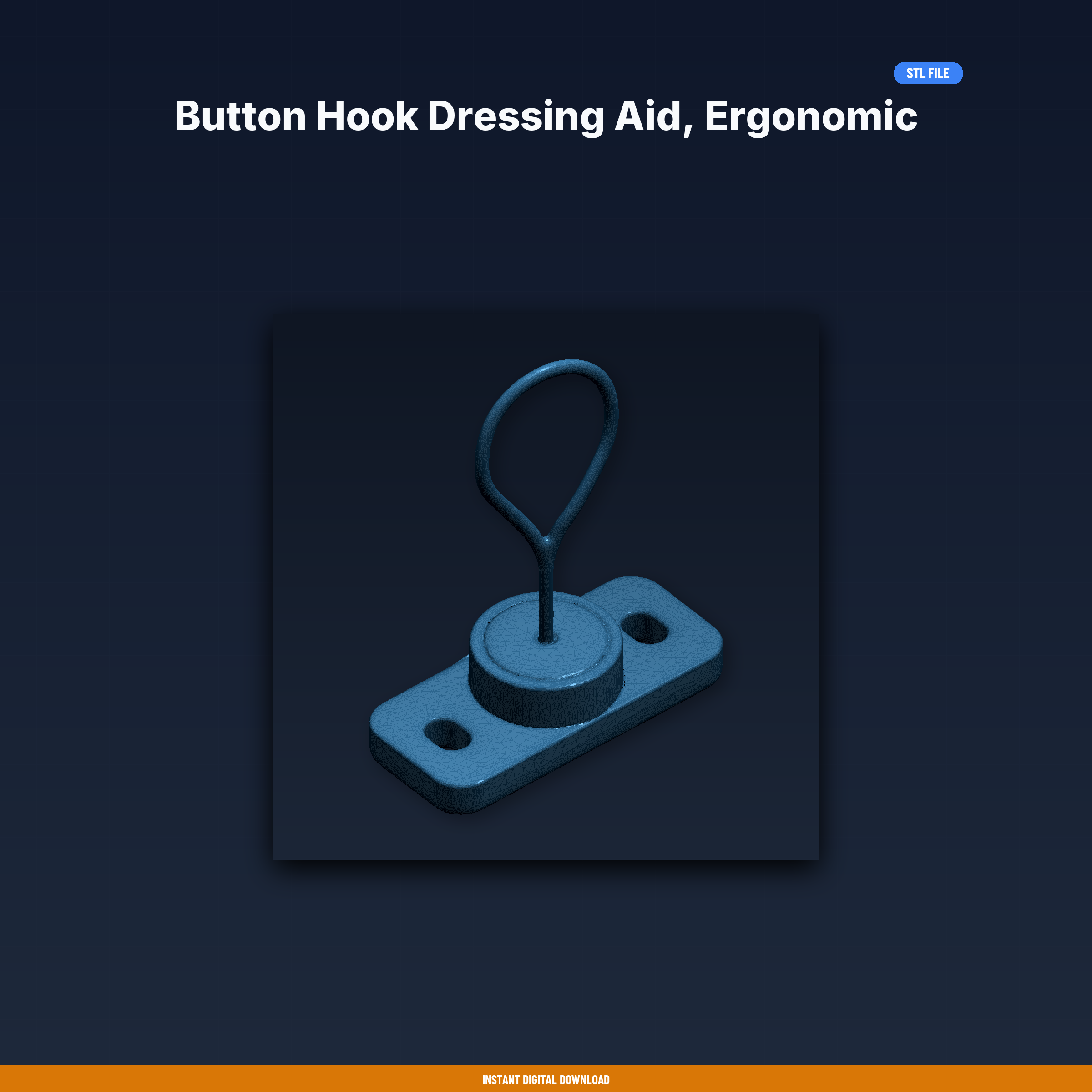 Button Hook Dressing Aid, Ergonomic Handle, Wire Hook For Buttons, Daily Living Aid - STL File for 3D Printing