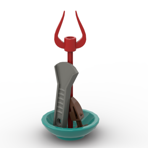 MNOG fire staff, kohli ball, chisel, bowl, and sluice