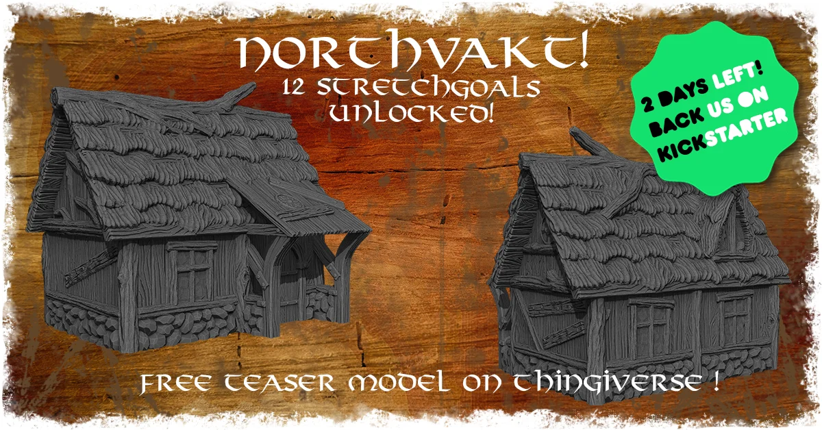 Northvakt Kickstarter teaser model, tiny medieval viking house